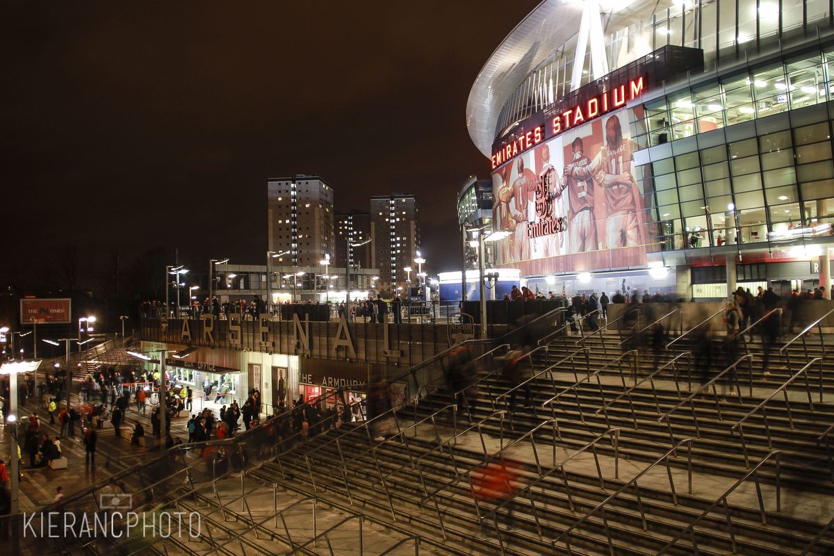 Foto arsip Emirates Stadium di London pada Februari 2014, bukan pertandingan Arsenal melawan Lille.